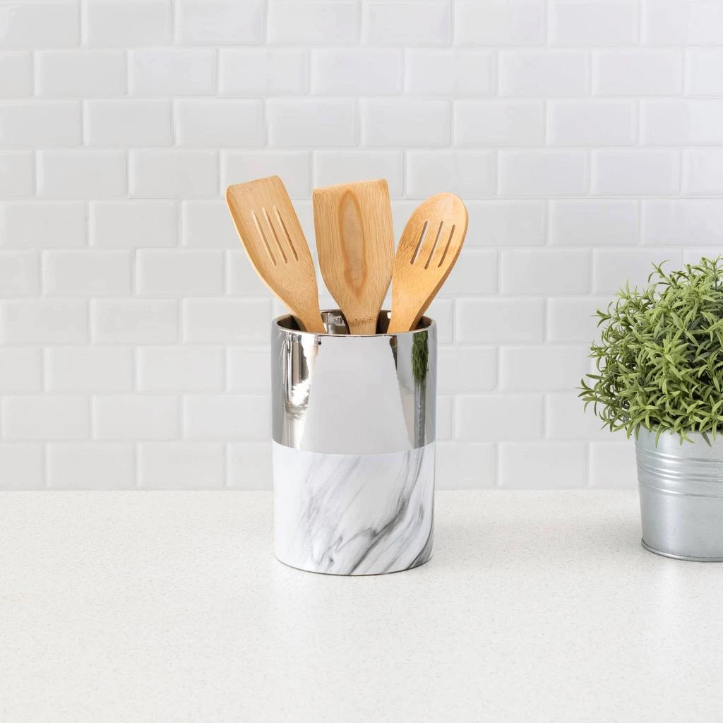 商品Home Basics|Home Basics Athena Marble Utensil Crock, Silver,价格¥147,第2张图片详细描述