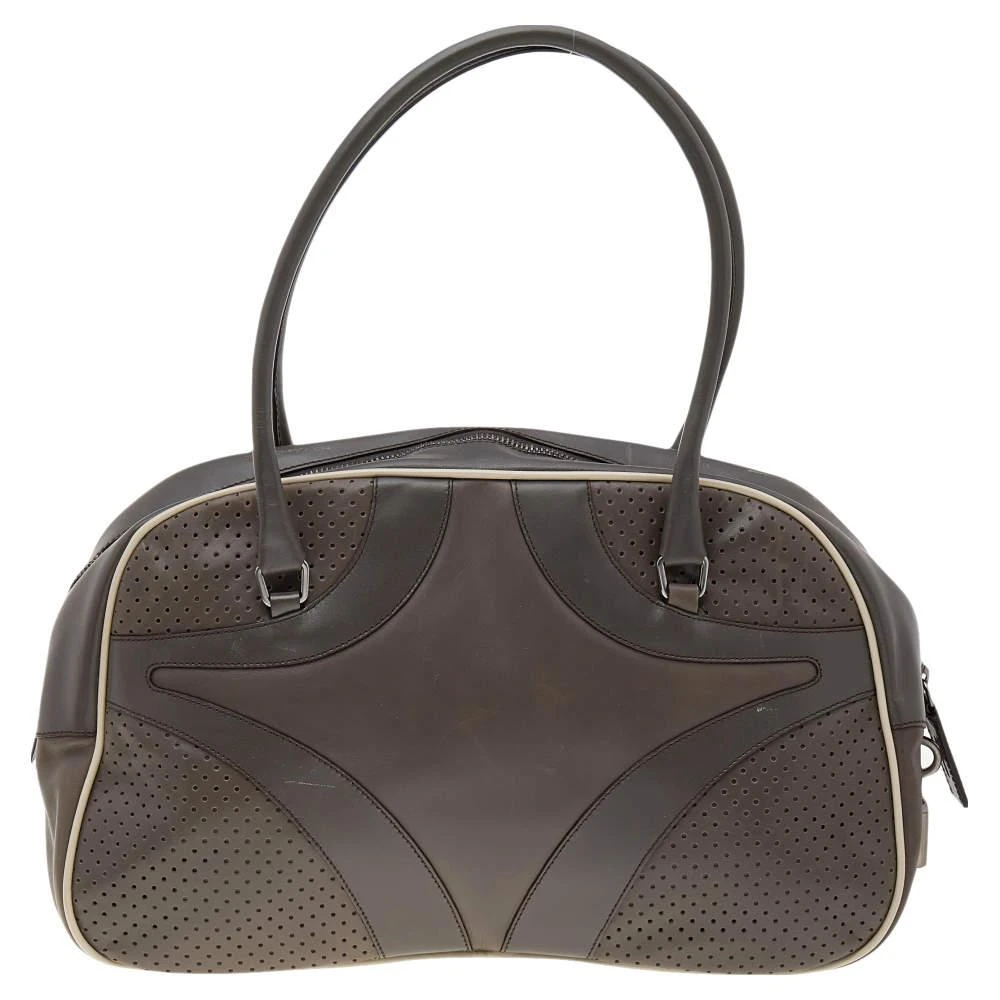 商品[二手商品] Prada|Prada Grey/White Vitello Drive and Perforated Leather Bowler Bag,价格¥1003,第4张图片详细描述