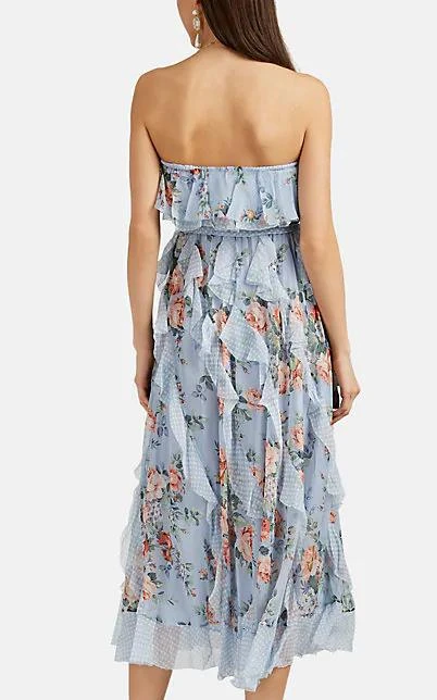 商品Zimmermann|Polka Dot-Floral Silk Chiffon Strapless Dress,价格¥2729,第3张图片详细描述