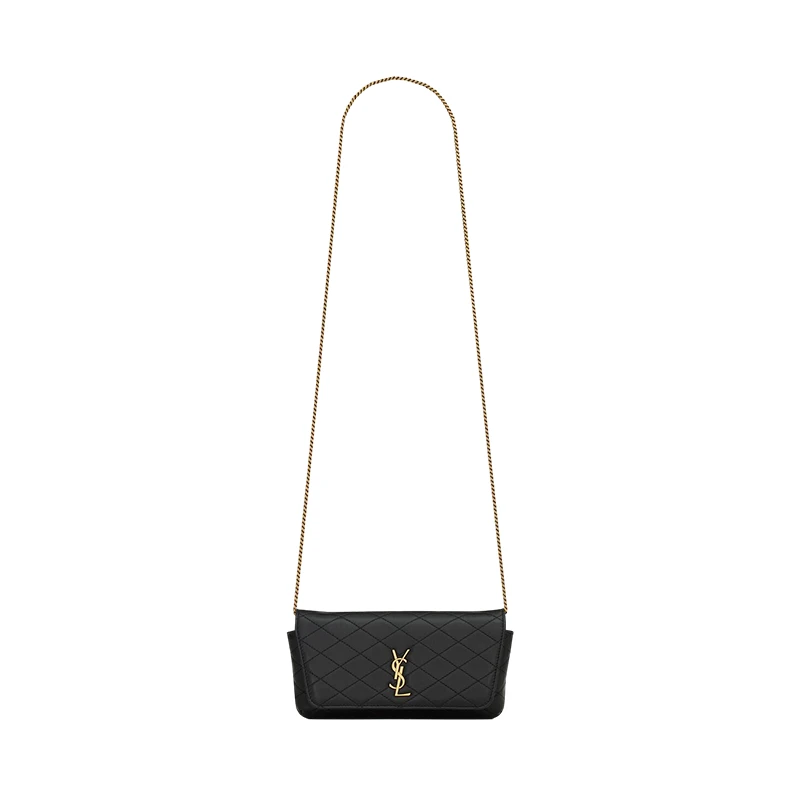 商品Yves Saint Laurent|圣罗兰 YSL女士黑色小羊皮金色饰面翻盖单肩链条包 7425791EL071000,价格¥7877,第1张图片
