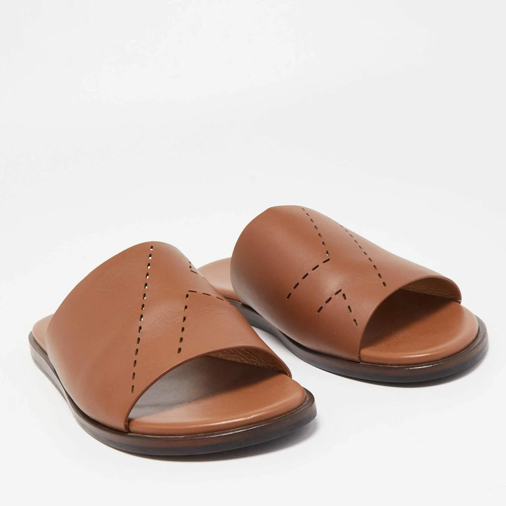 商品[二手商品] Hermes|Hermes Brown Leather Flat Slides Size 43,价格¥4317,第4张图片详细描述