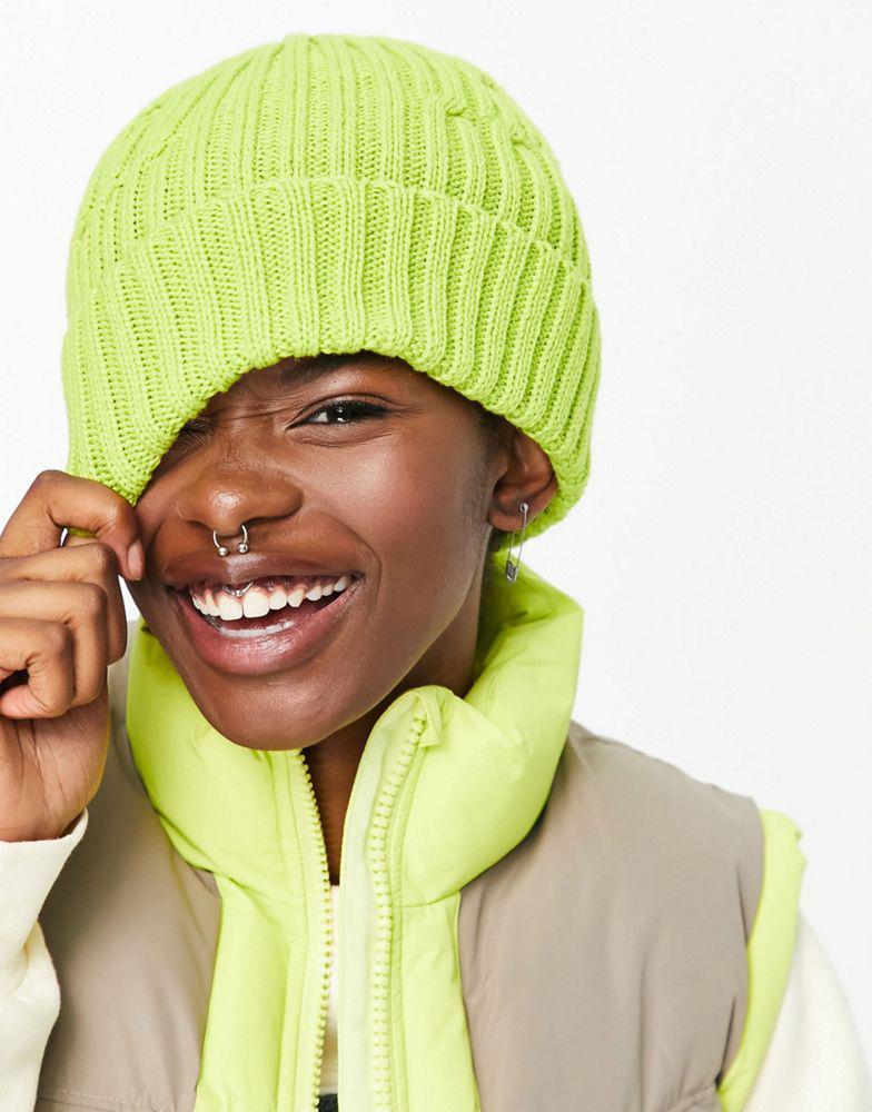 商品Topshop|Topshop chunky rib beanie in green - LGREEN,价格¥38,第1张图片