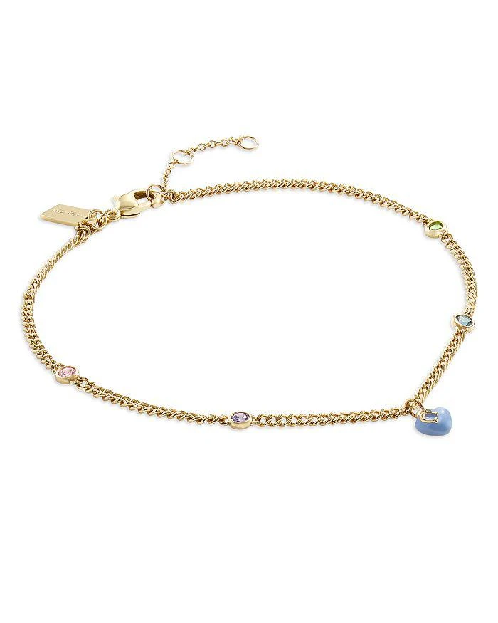 商品Coach|Signature Heart Charm & Multicolor Crystal Ankle Bracelet in Gold Tone,价格¥637,第1张图片详细描述