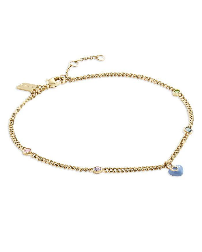 商品Coach|Signature Heart Charm & Multicolor Crystal Ankle Bracelet in Gold Tone,价格¥636,第1张图片