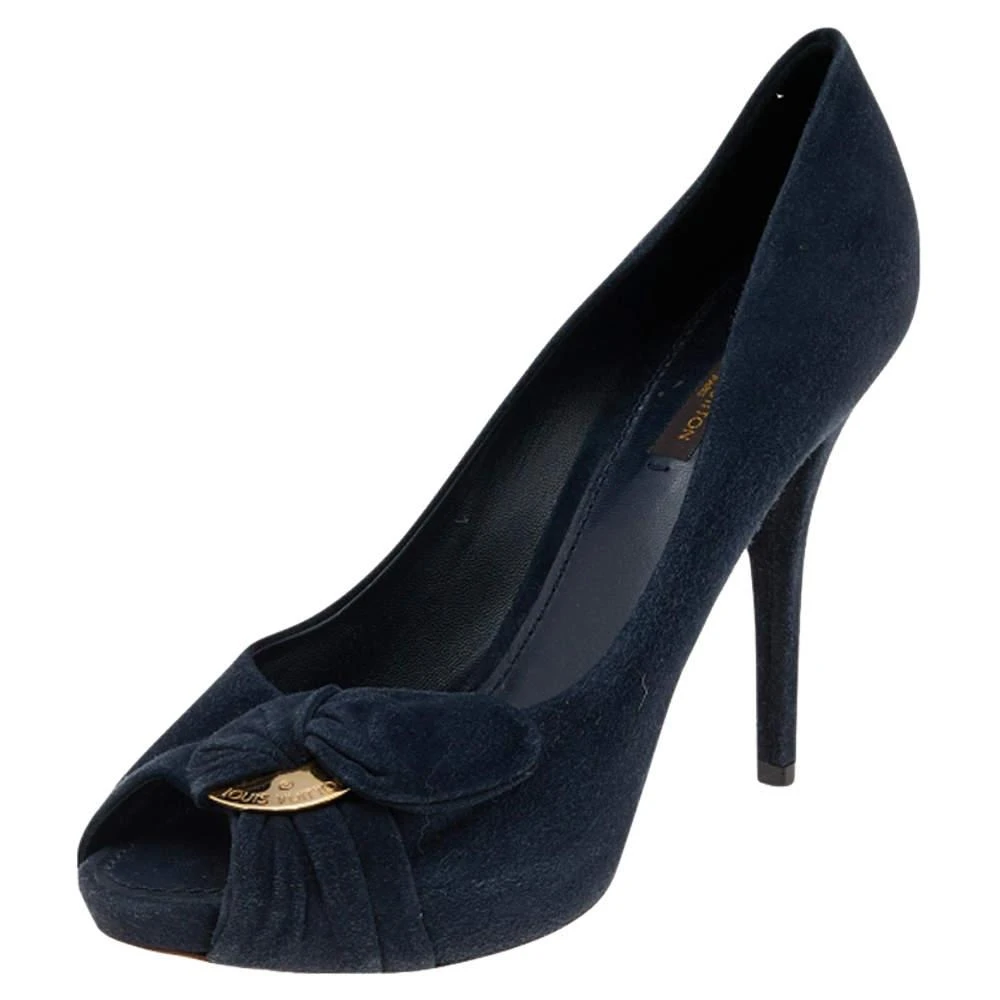 商品[二手商品] Louis Vuitton|Louis Vuitton Navy Blue Suede Catania Peep Toe Platform Pumps Size 40,价格¥2526,第1张图片