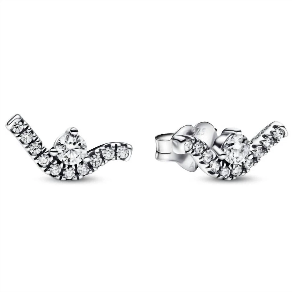 商品PANDORA|Women's Wave Stud Earrings In Sterling Silver,价格¥499,第1张图片