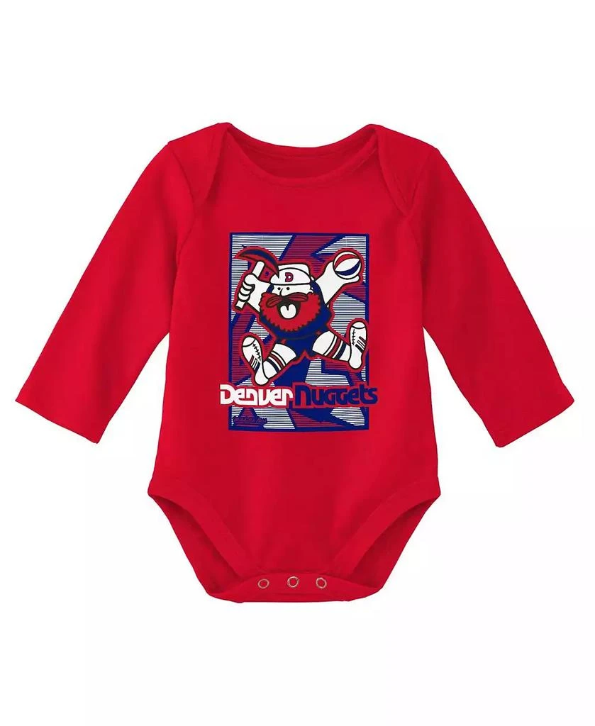 商品Mitchell & Ness|Infant Boys and Girls Blue, Red Denver Nuggets Hardwood Classics Bodysuits and Cuffed Knit Hat Set,价格¥335,第2张图片详细描述