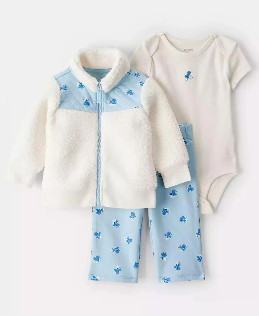 商品Carter's|Baby Girls 3-Piece Floral Cardigan, Bodysuit and Pants Set,价格¥280,第1张图片