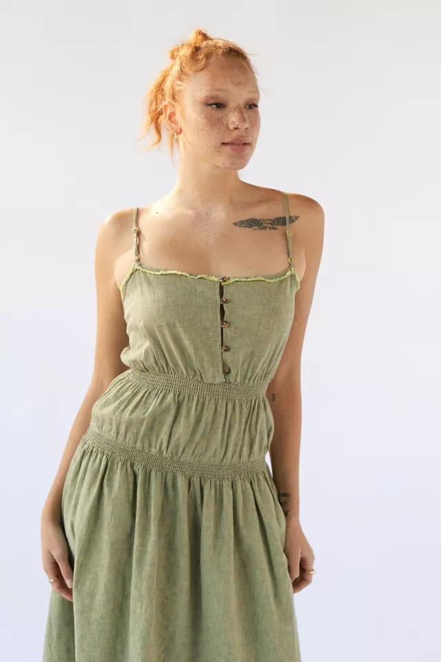 UO Ella Linen Dropped-Waist Midi Dress商品第3张图片规格展示
