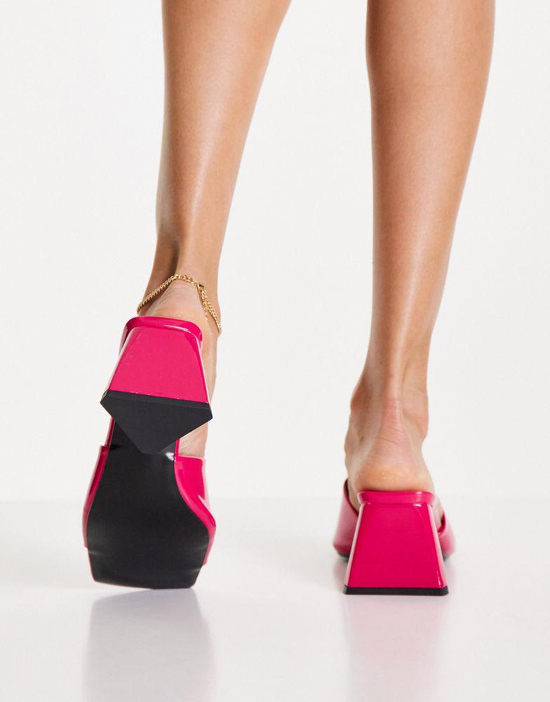 ASOS DESIGN Wide Fit Halliwell block heeled mules in pink商品第2张图片规格展示