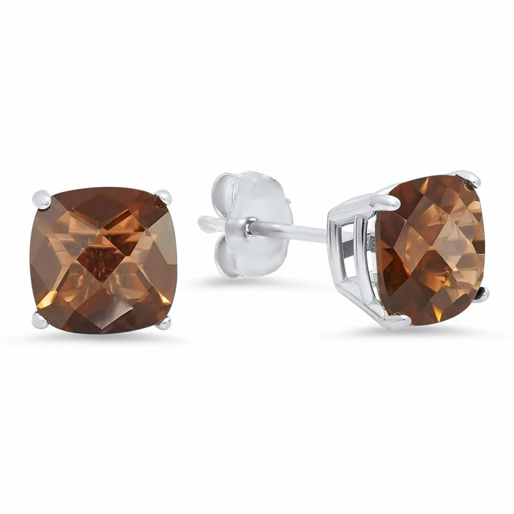 Sterling Silver Cushion-Cut Checkerboard Gemstone Stud Earrings (8MM) 商品