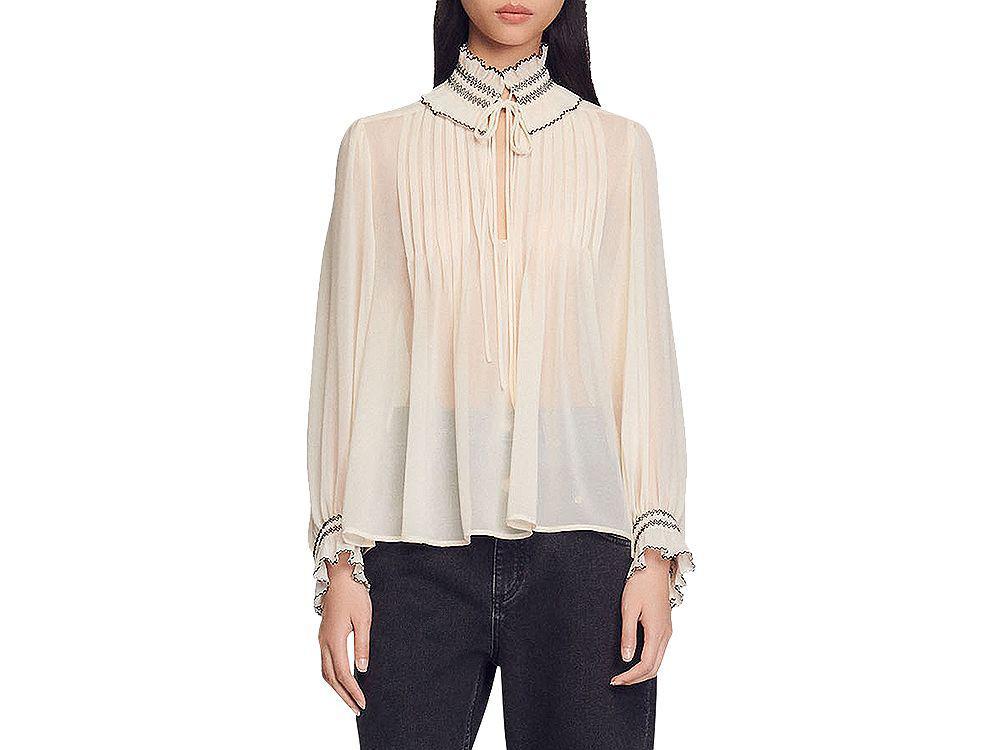 商品Sandro|Jacinthe Tie Neck Blouse,价格¥2092,第1张图片