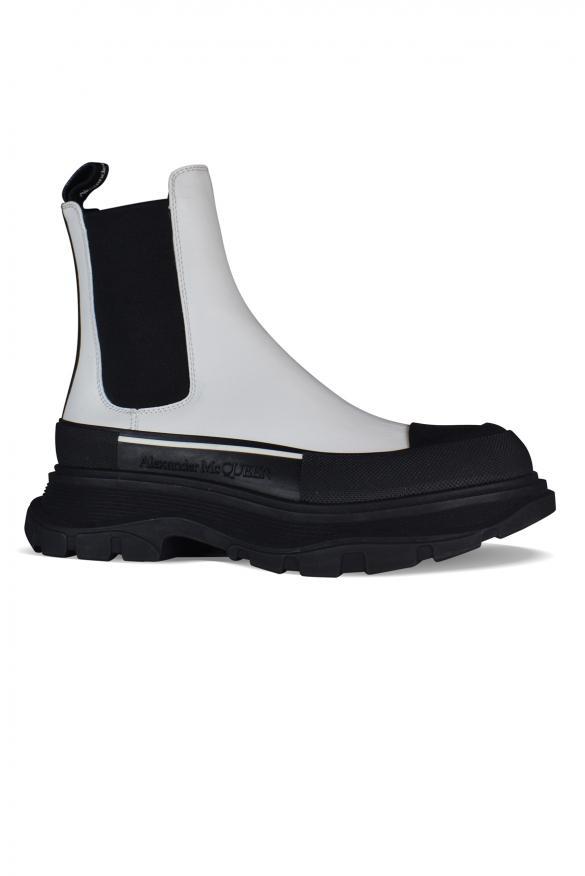 商品Alexander McQueen|Women's Luxury Ankle Boots   Alexander Mc Queen Tread Slick White And Black Leather Ankle Boots,价格¥3838,第5张图片详细描述