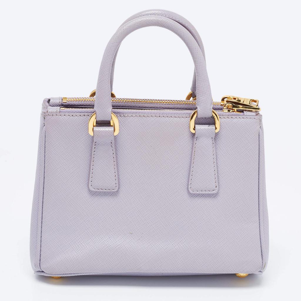 Prada Purple Saffiano Lux Leather Mini Galleria Double Zip Tote商品第4张图片规格展示