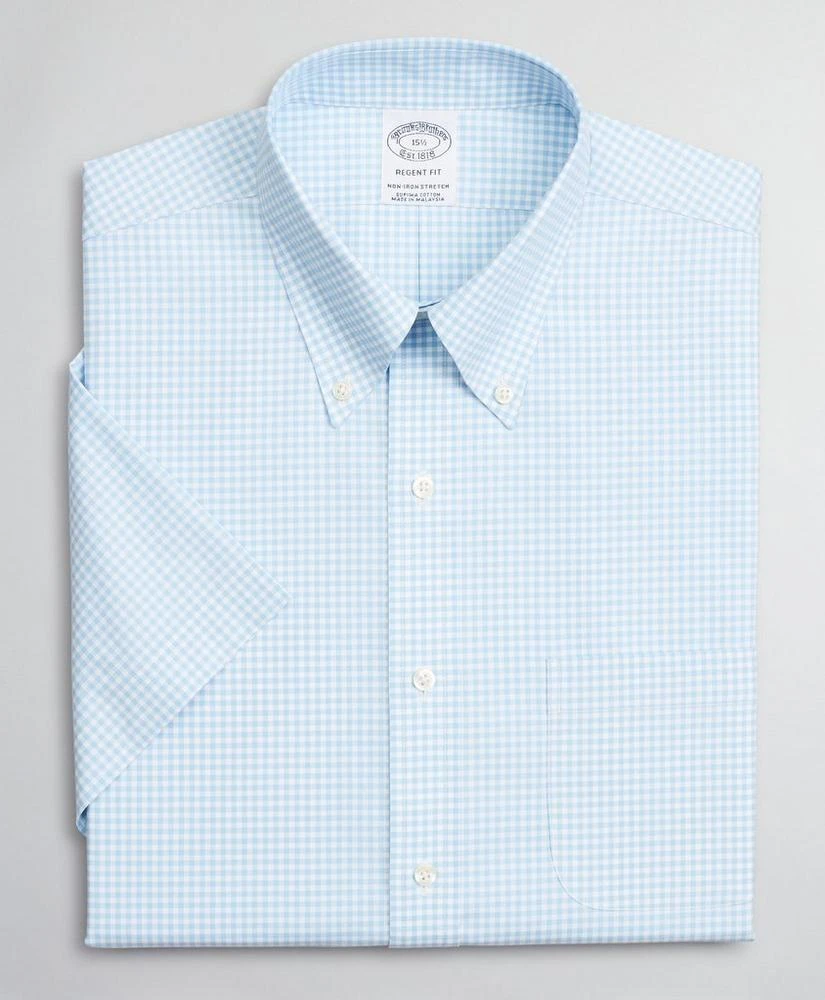 商品Brooks Brothers|Stretch Regent Regular-Fit Dress Shirt, Non-Iron Poplin Short-Sleeve Gingham,价格¥407,第4张图片详细描述