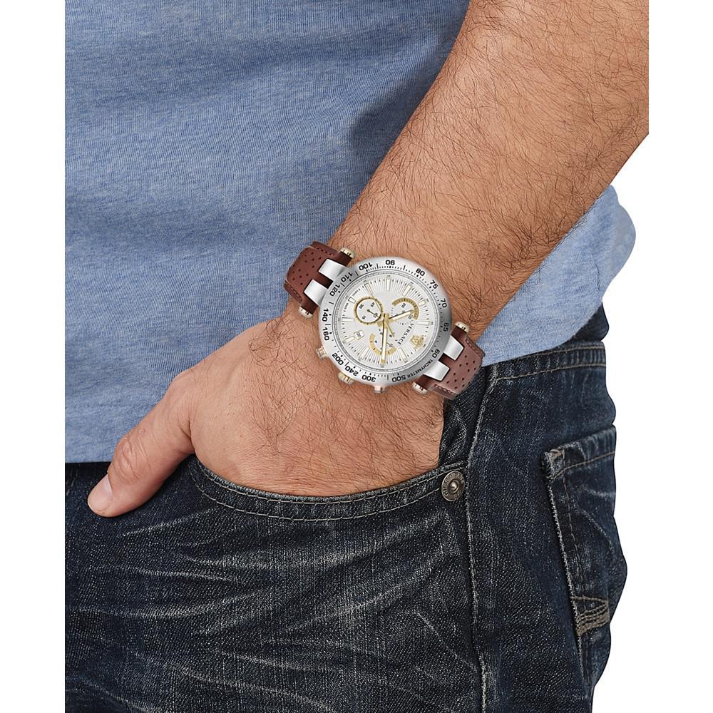 商品Versace|Men's Swiss Chronograph Bold Brown Perforated Leather Strap Watch 46mm,价格¥8078,第6张图片详细描述