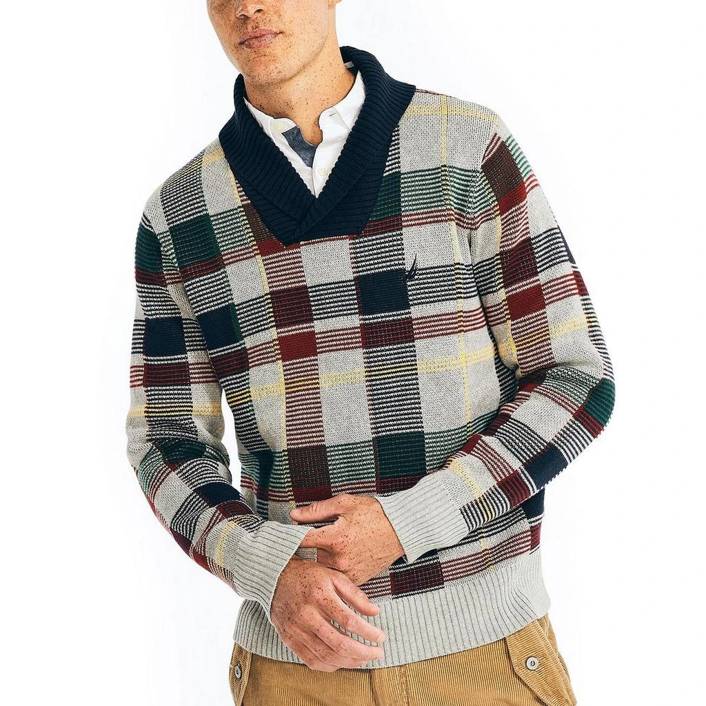 商品Nautica|Nautica Mens Shawl Collar Plaid Pullover Sweater,价格¥357,第1张图片