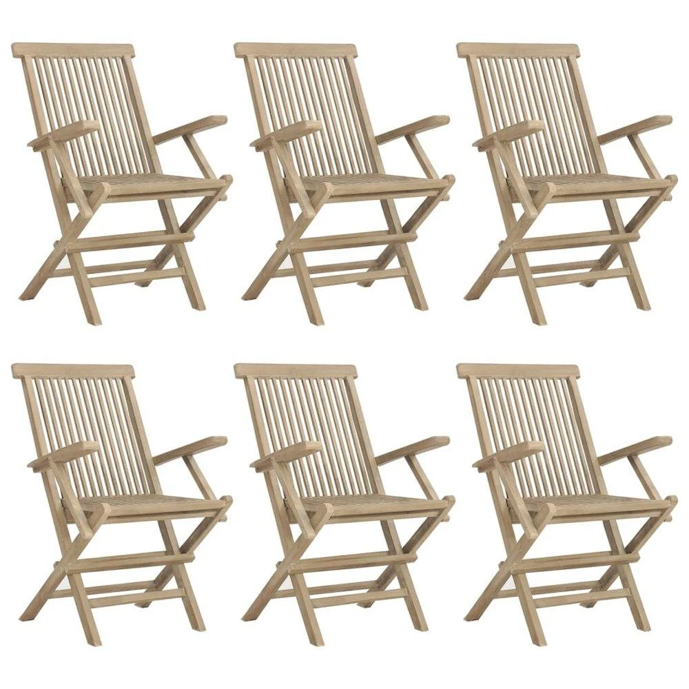 商品VidaXL|Folding Patio Chairs 6 pcs Gray 22"x24"x35" Solid Wood Teak,价格¥5239,第2张图片详细描述