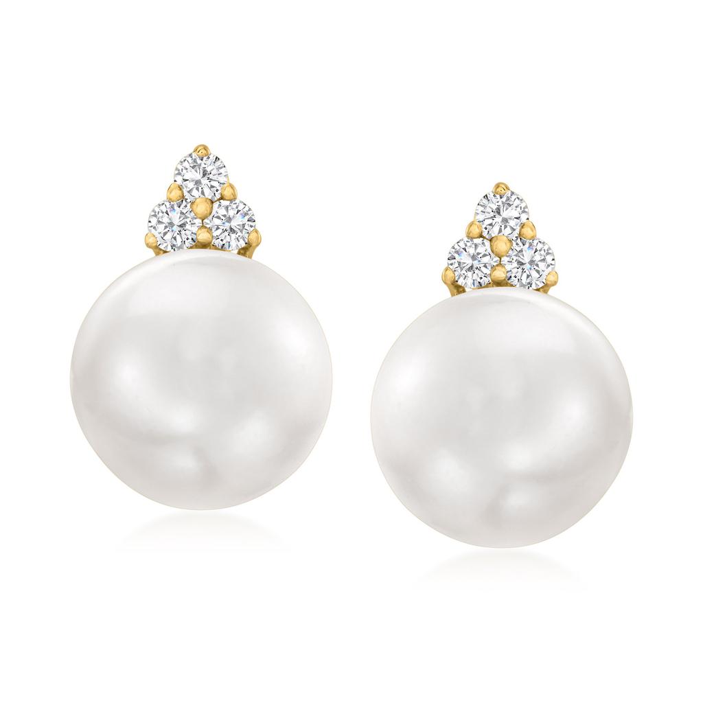 Ross-Simons 8.5-9mm Cultured Pearl and . Diamond Drop Earrings in 14kt Yellow Gold商品第1张图片规格展示