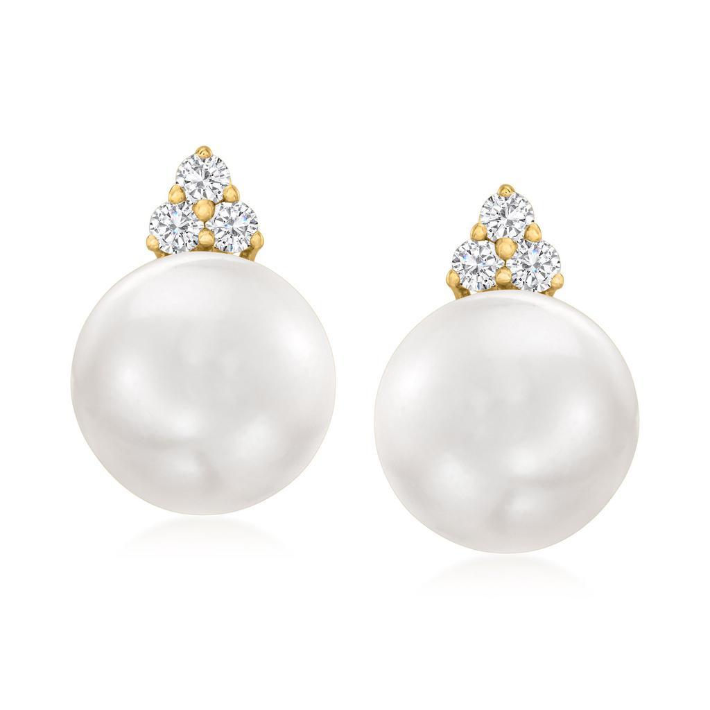 商品Ross-Simons|Ross-Simons 8.5-9mm Cultured Pearl and . Diamond Drop Earrings in 14kt Yellow Gold,价格¥4506,第1张图片
