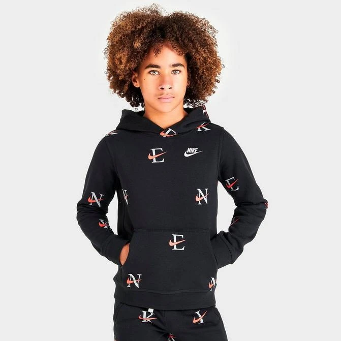 商品NIKE|Boys' Nike Sportswear Club Monogram Allover Print Pullover Hoodie,价格¥297,第1张图片