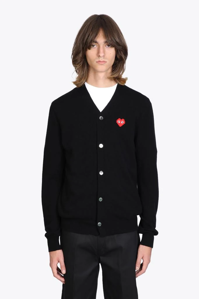 商品Comme des Garcons|Mens Cardigan Knit Black wool cardigan with pixel heart patch.,价格¥1885,第1张图片