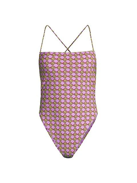 商品Tory Burch|T Monogram Tie-Back One-Piece Swimsuit,价格¥385,第1张图片
