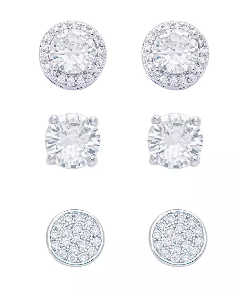 商品Macy's|Women's Fine Silver Plated Round, Halo, Cubic Zirconia Stud Earrings Set, 6 Pieces,价格¥160,第1张图片