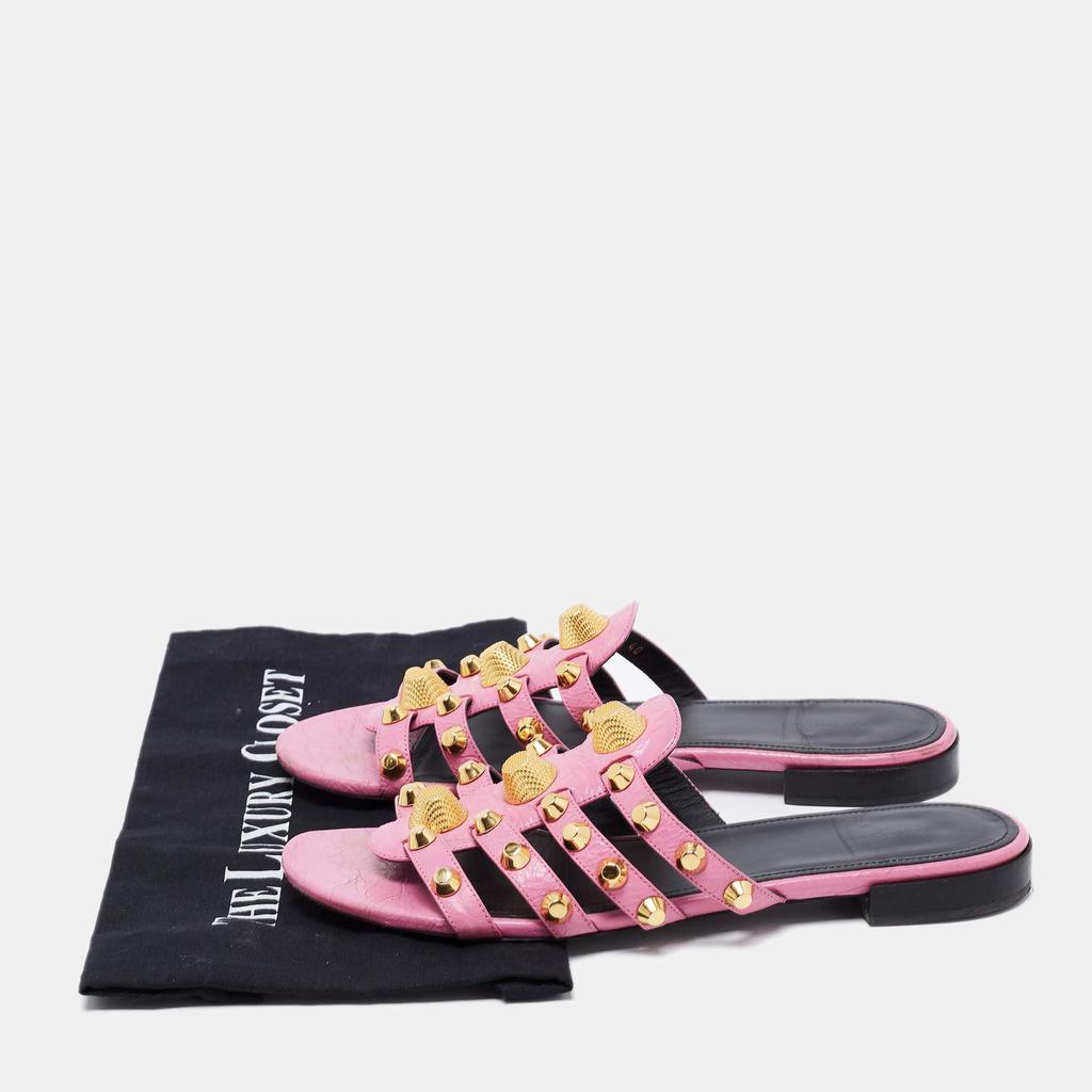 Balenciaga Pink Leather Studded Accents Flat Slides Size 40商品第9张图片规格展示