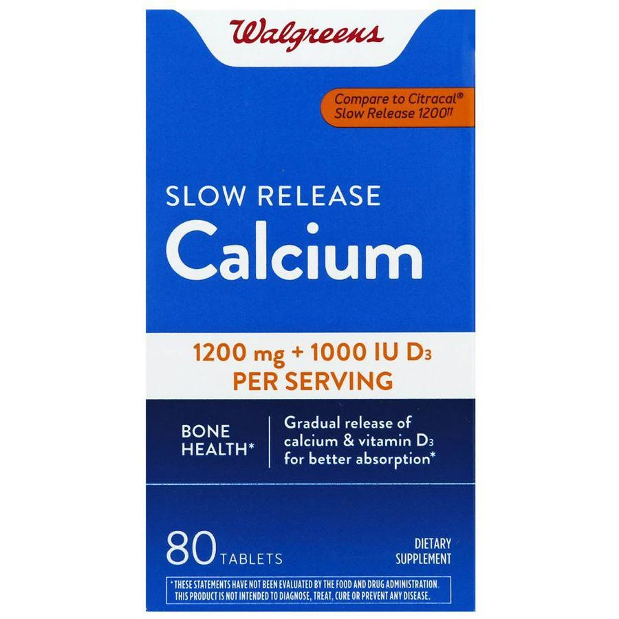 商品Walgreens|Slow Release Calcium 1200 mg + D3 1000 IU Tablets,价格¥48,第1张图片