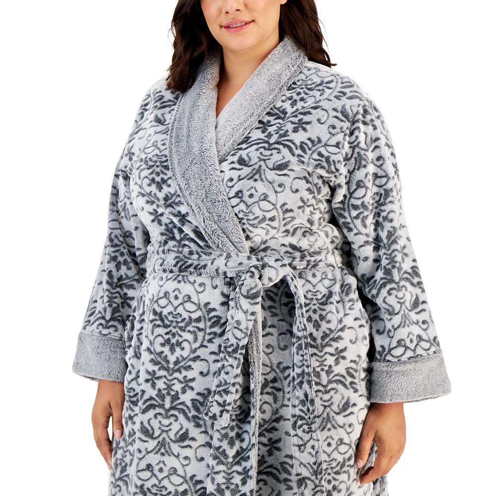 Plus Size Plush Floral Scroll Wrap Robe, Created for Macy's商品第3张图片规格展示