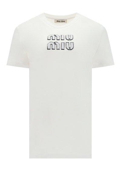 Miu Miu Logo Detailed Crewneck T-Shirt商品第1张图片规格展示