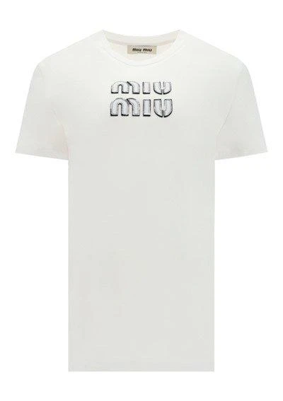 商品Miu Miu|Miu Miu Logo Detailed Crewneck T-Shirt,价格¥3023,第1张图片