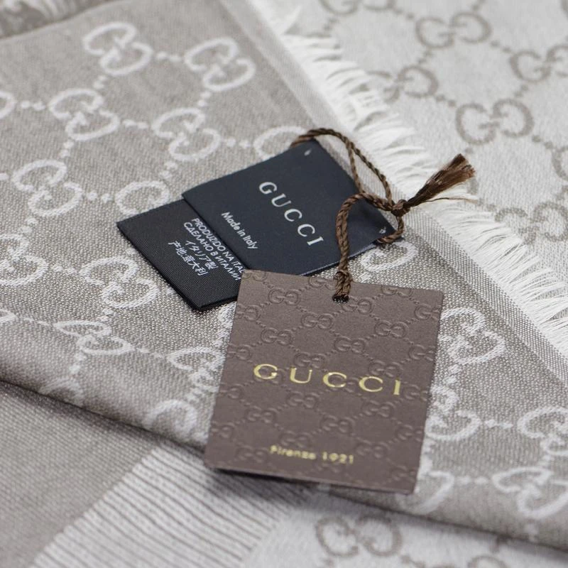 商品Gucci|Gucci 古驰 浅灰色真丝羊毛混纺围巾,价格¥3789,第1张图片