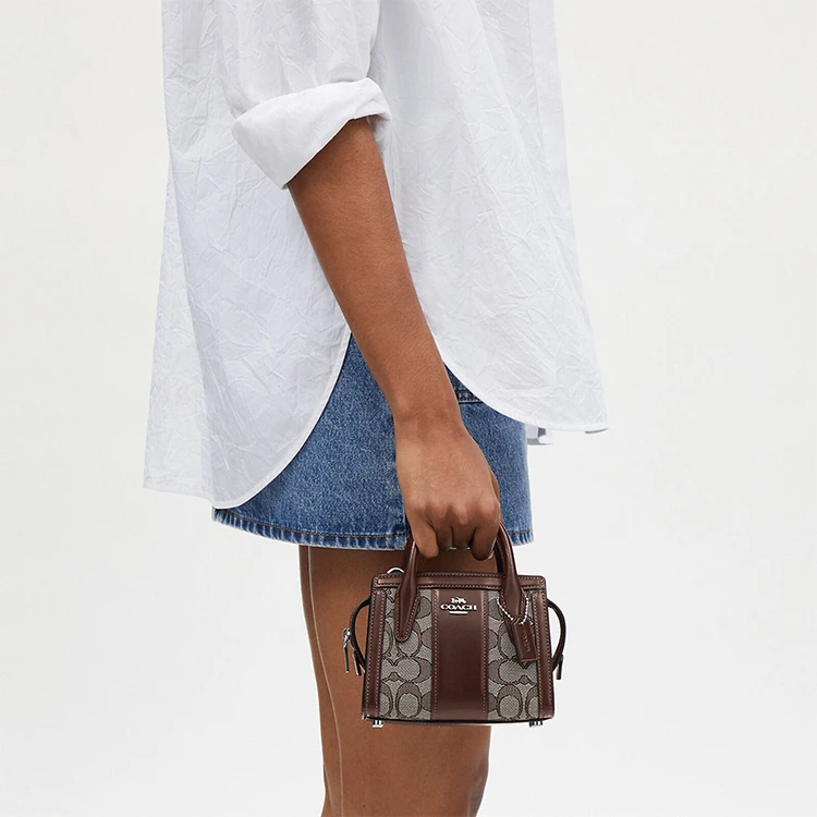 商品[国内直发] Coach|蔻驰 Carryall 15 品牌徽标拉链闭合 精致小牛皮 单肩斜挎手提包 迷你 女款 橡木拼枫木,价格¥1457,第5张图片详细描述