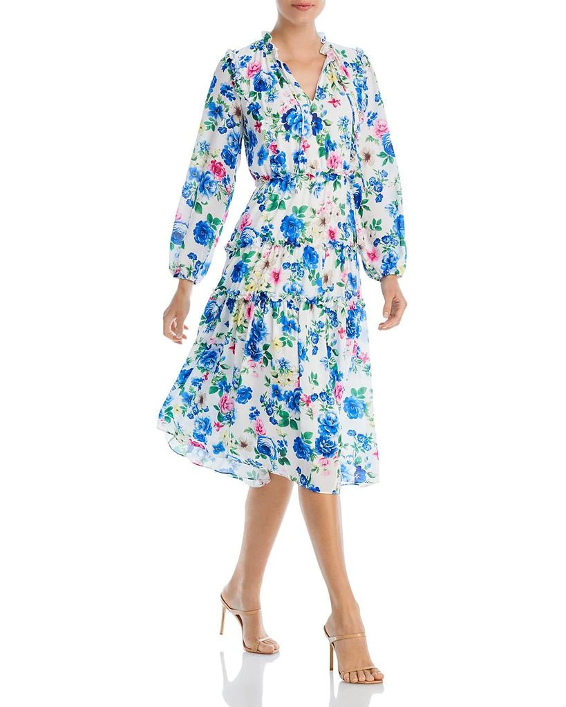 商品Tahari|Ruffle Trim Floral Print Dress,价格¥312,第1张图片