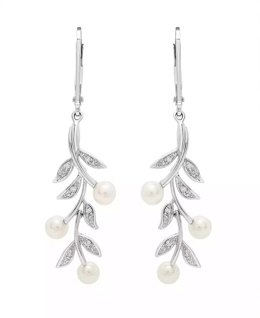商品Macy's|Cultured Freshwater Pearl (4mm) and Diamond (1/20 ct. t.w.) Earrings in Sterling Silver,价格¥920,第3张图片详细描述