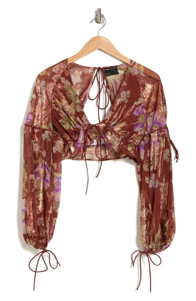 商品ASOS|Long Sleeve Jacquard Chiffon Crop Top,价格¥116,第3张图片详细描述