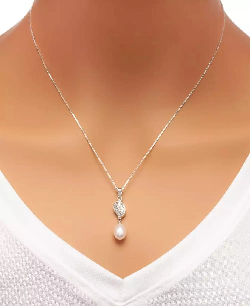 商品Macy's|Cultured Freshwater Pearl (7x9mm) and Cubic Zirconia Pendant Necklace and Matching Drop Earrings Set in Sterling Silver,价格¥468,第2张图片详细描述