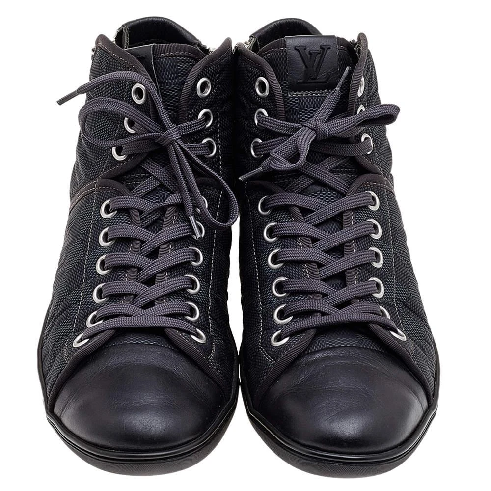 商品[二手商品] Louis Vuitton|Louis Vuitton Black/Grey Damier Graphite Fabric And Leather Trim Zip Up High Top Sneakers Size 44,价格¥3712,第3张图片详细描述