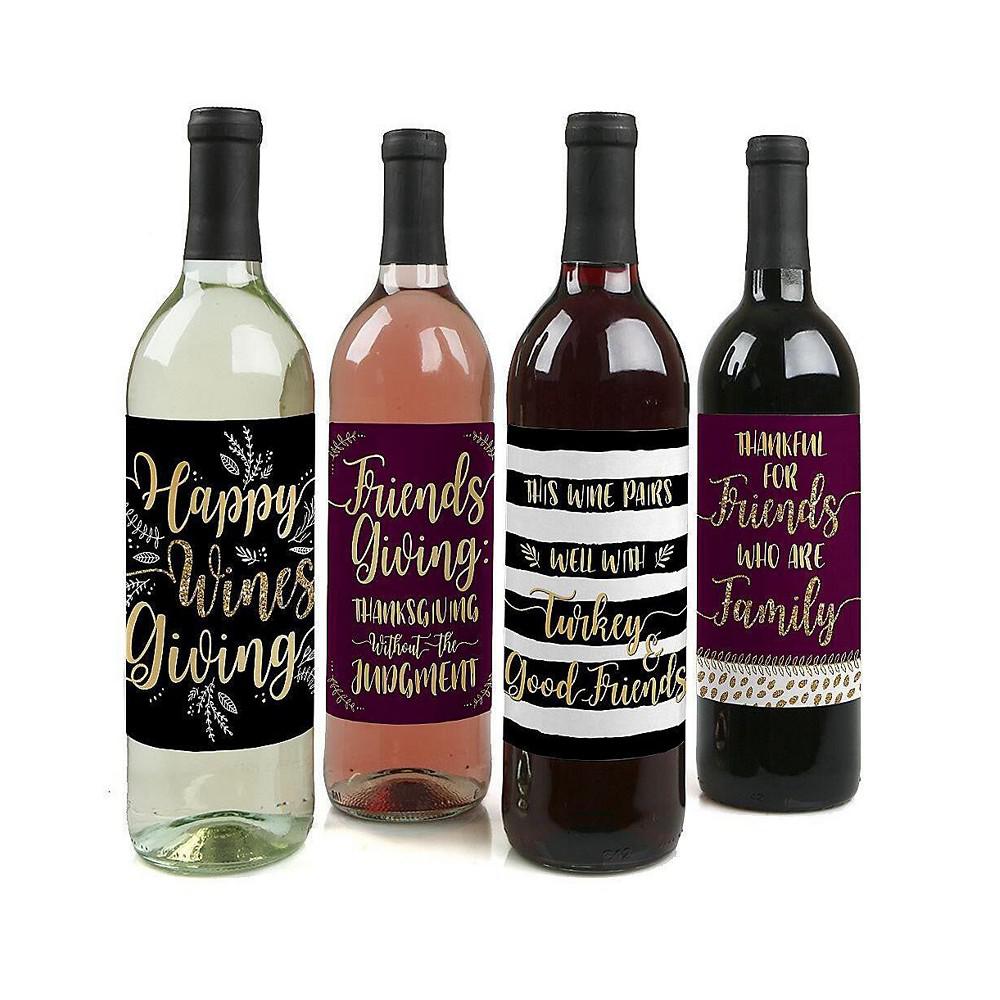 Elegant Thankful for Friends - Friendsgiving Thanksgiving Party Decor for Women and Men - Wine Bottle Label Stickers - Set of 4商品第1张图片规格展示