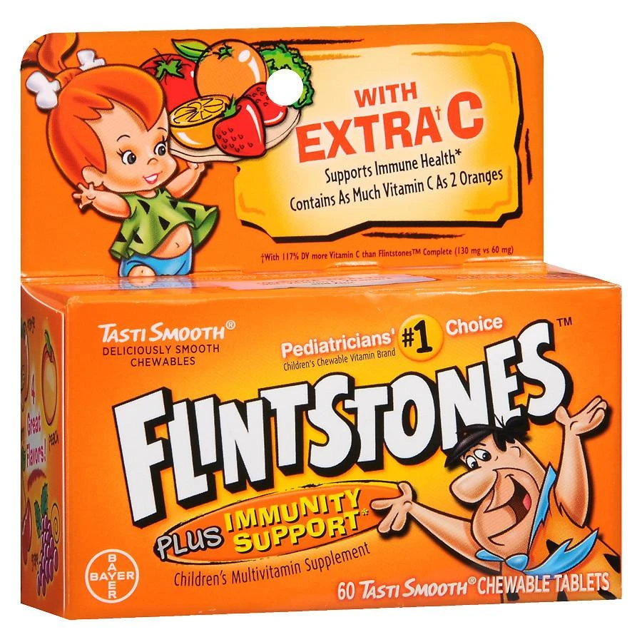 商品Flintstones|Children's Multivitamin plus Immunity Support Supplement Tablets Orange,价格¥39,第1张图片
