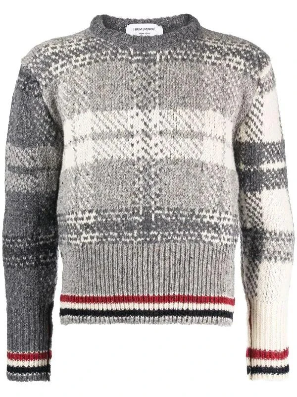 商品Thom Browne|THOM BROWNE MEN TB TARTAN JACQUARD CLASSIC CREW NECK PULLOVER IN DONEGAL W/ RWB STRIPE,价格¥5704,第5张图片详细描述