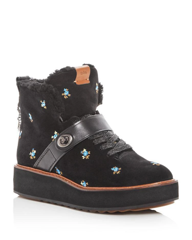 商品Coach|Women's Urban Hiker Embroidered Suede & Shearling Platform Wedge Booties,价格¥1558,第1张图片