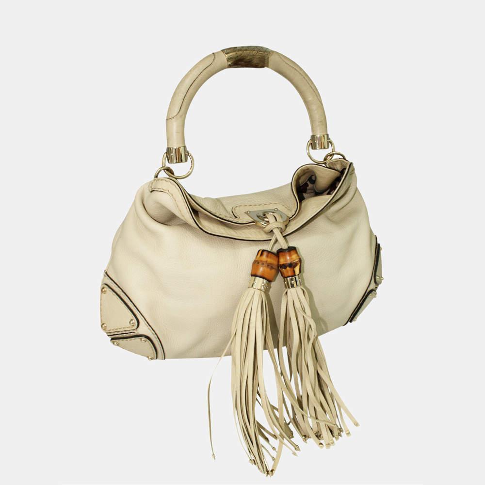 商品[二手商品] Gucci|Gucci Ivory Indy Bamboo Tassel Hobo Bag,价格¥7268,第4张图片详细描述