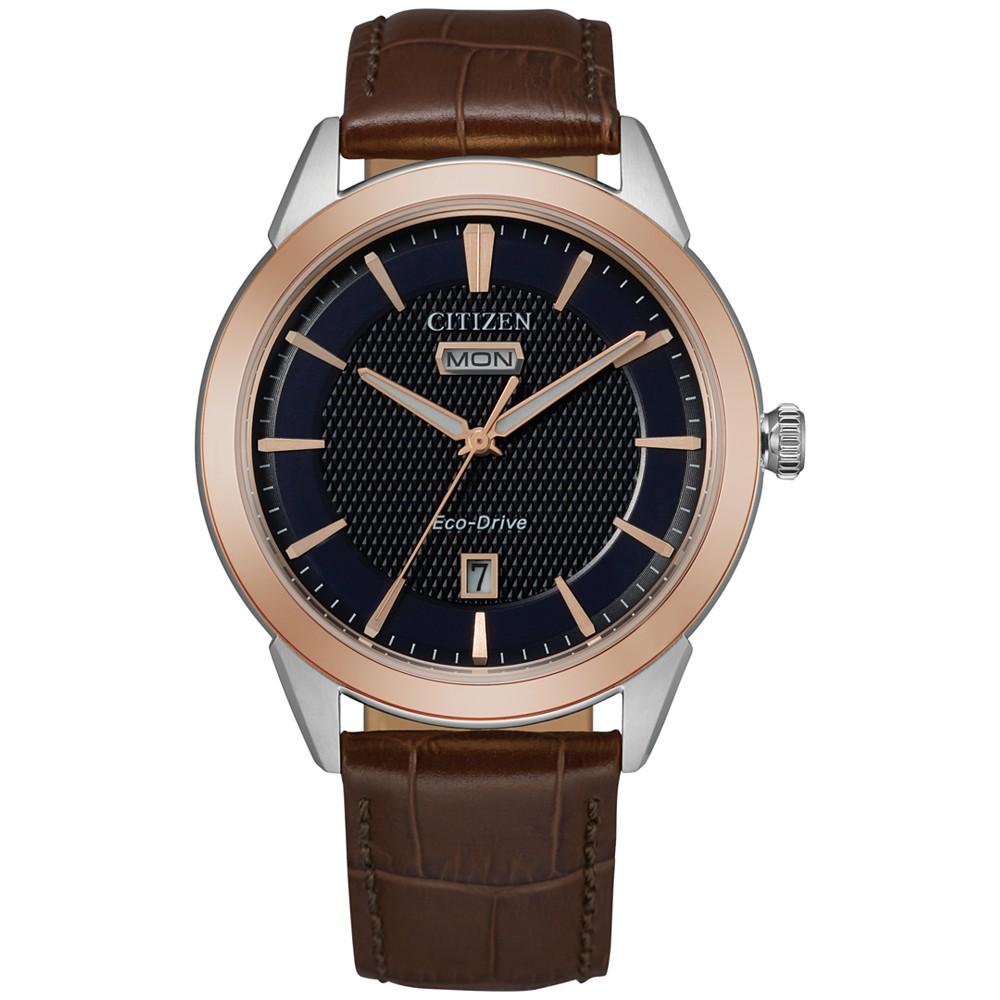 Eco-Drive Men's Corso Brown Leather Strap Watch 40mm商品第1张图片规格展示