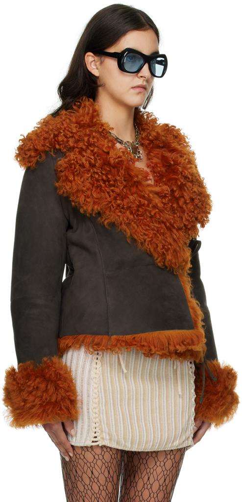 Brown Cropped Shearling Jacket商品第2张图片规格展示