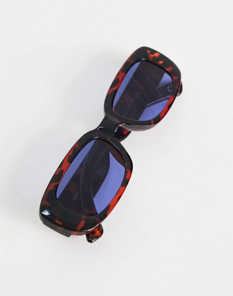 商品ASOS|ASOS DESIGN mid rectangle sunglasses with blue lens in tortoiseshell - BROWN,价格¥59,第2张图片详细描述