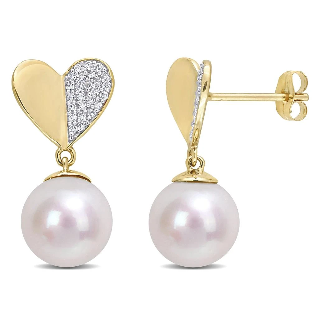 商品Mimi & Max|8.5-9 MM Cultured Freshwater Pearl and 1/6 CT TW Diamond Heart Drop Earrings in 14k Yellow Gold,价格¥2429,第1张图片