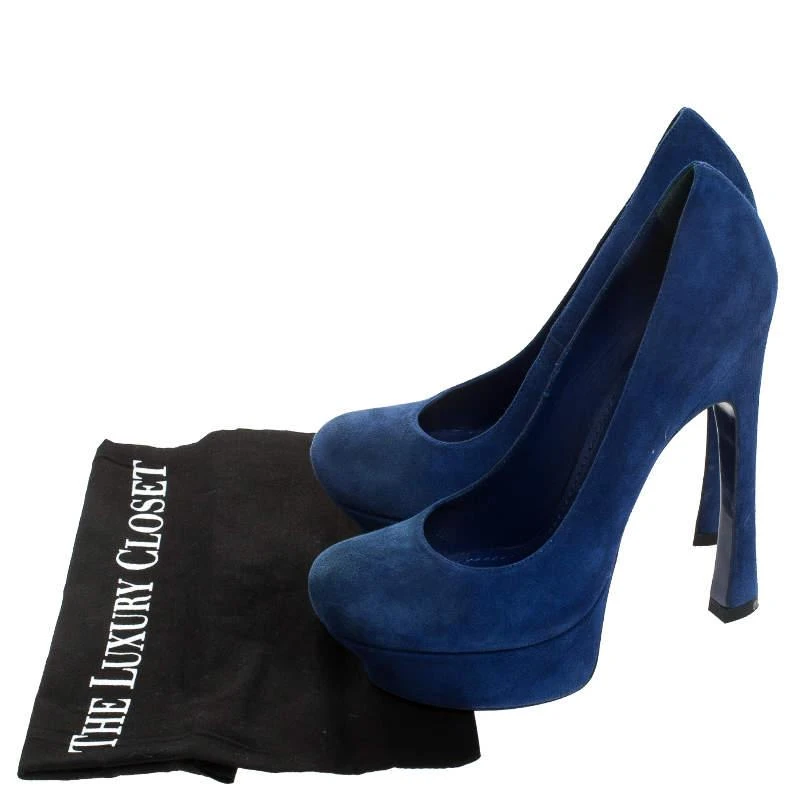 Saint Laurent Paris Blue Suede Palais Platform Pumps Size 38.5 商品